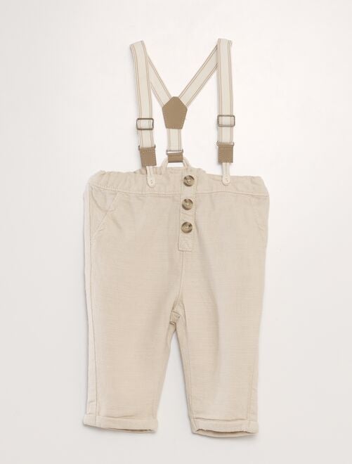 Pantalón chino de lino con tirantes - Kiabi