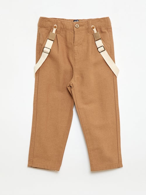 Pantalón chino de lino mezclado con tirantes - Kiabi