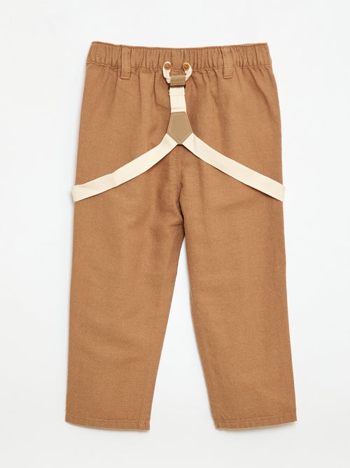 Pantalón chino de lino mezclado con tirantes - Kiabi