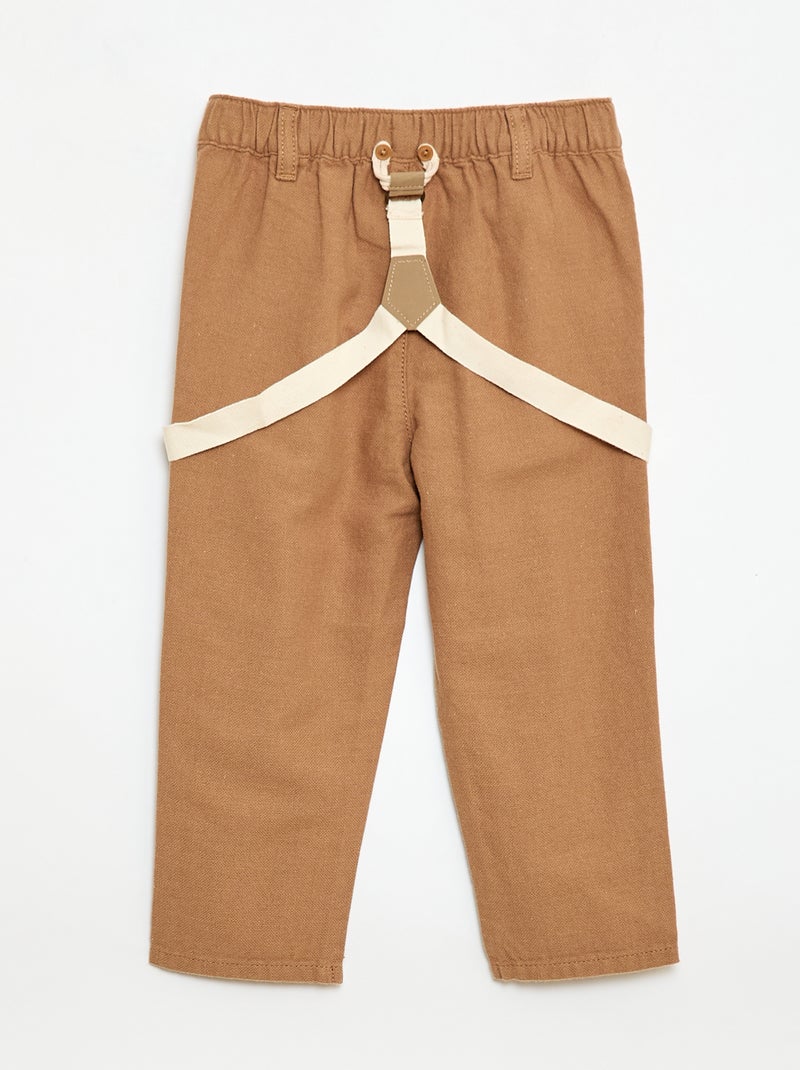 Pantalón chino de lino mezclado con tirantes Beige - Kiabi