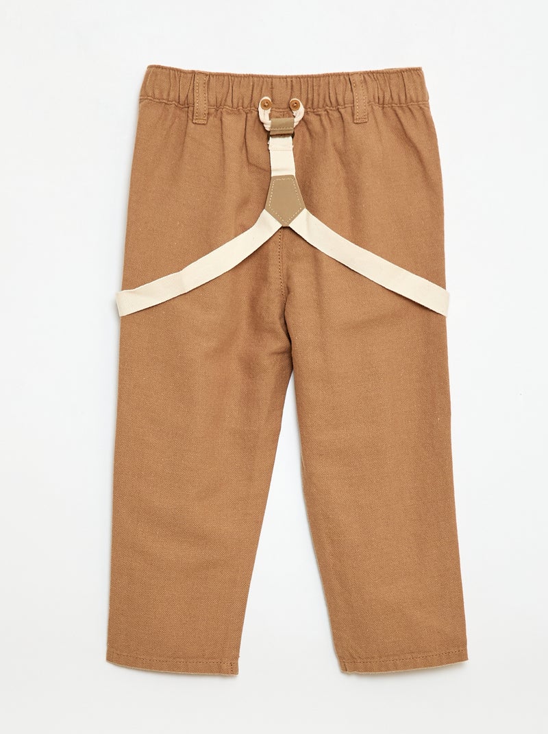 Pantalón chino de lino mezclado con tirantes Beige - Kiabi