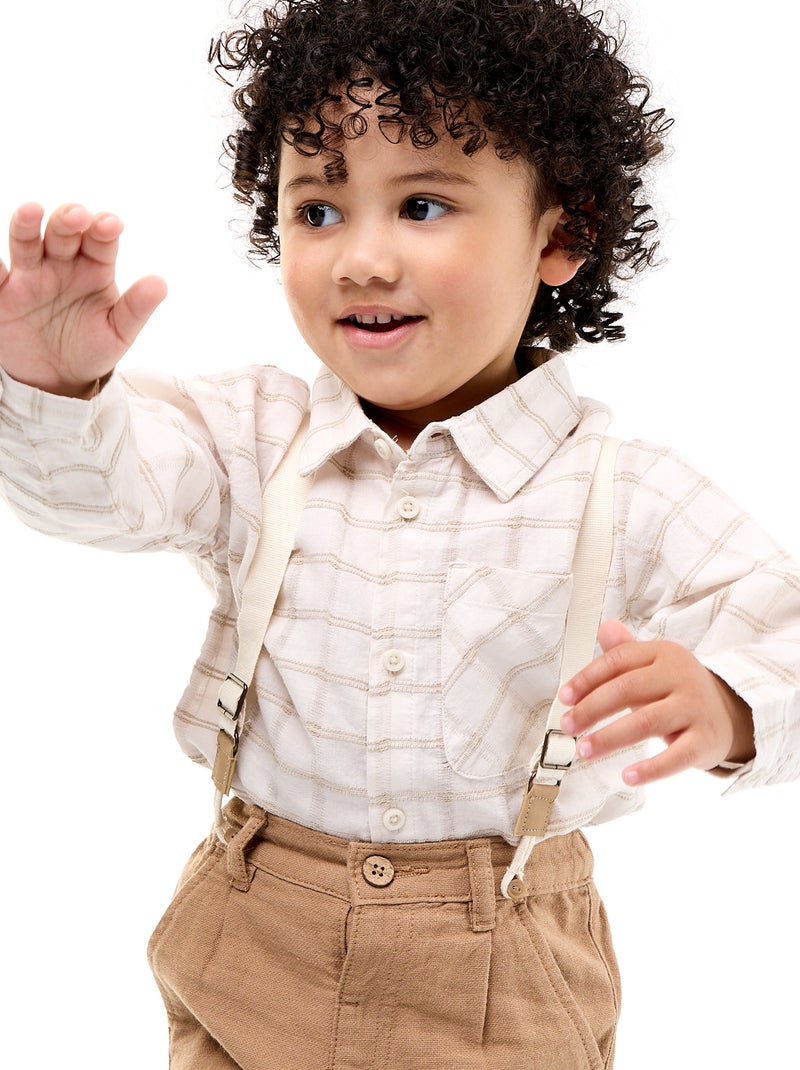 Pantalón chino de lino mezclado con tirantes Beige - Kiabi