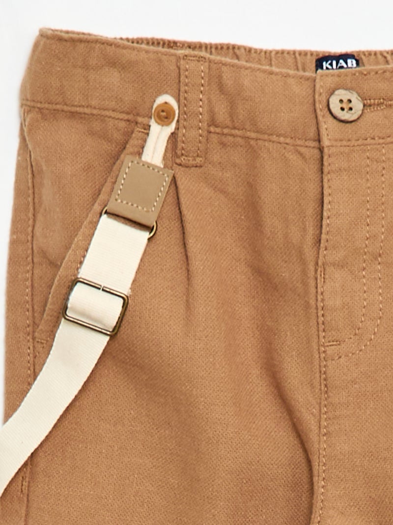 Pantalón chino de lino mezclado con tirantes Beige - Kiabi