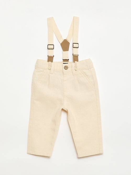 Pantalón chino de lino mezclado con tirantes - Kiabi