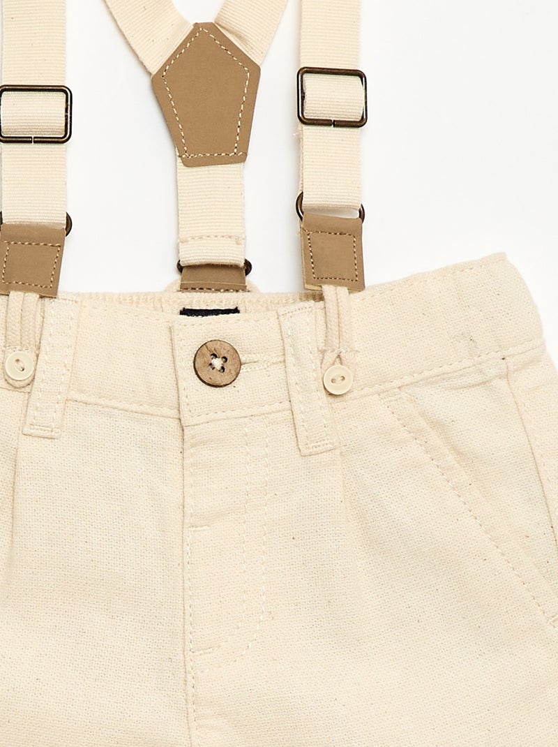 Pantalón chino de lino mezclado con tirantes Blanco - Kiabi