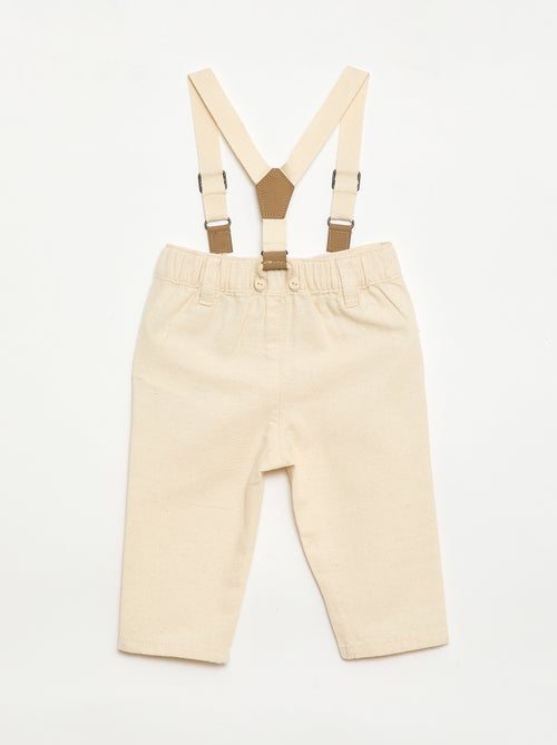 Pantalón chino de lino mezclado con tirantes - Kiabi