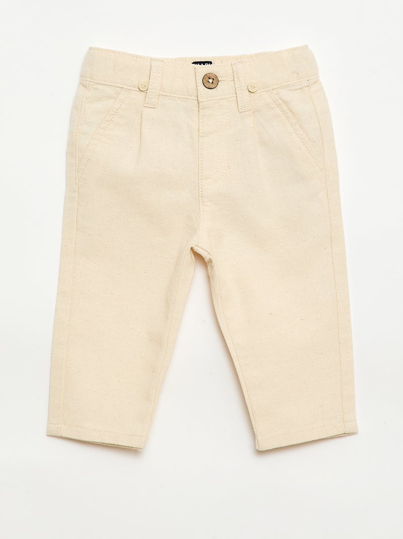 Pantalón chino de lino mezclado con tirantes Blanco - Kiabi