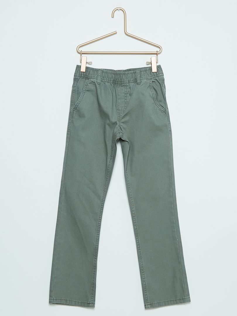 Pantalón chino de lona verde gris - Kiabi