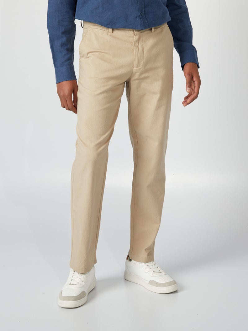 Pantalón chino de mezcla de lino beige - Kiabi