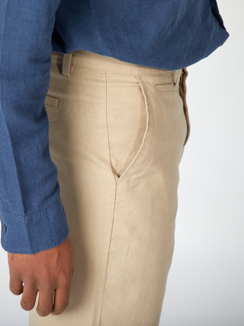 Pantalón chino de mezcla de lino beige - Kiabi