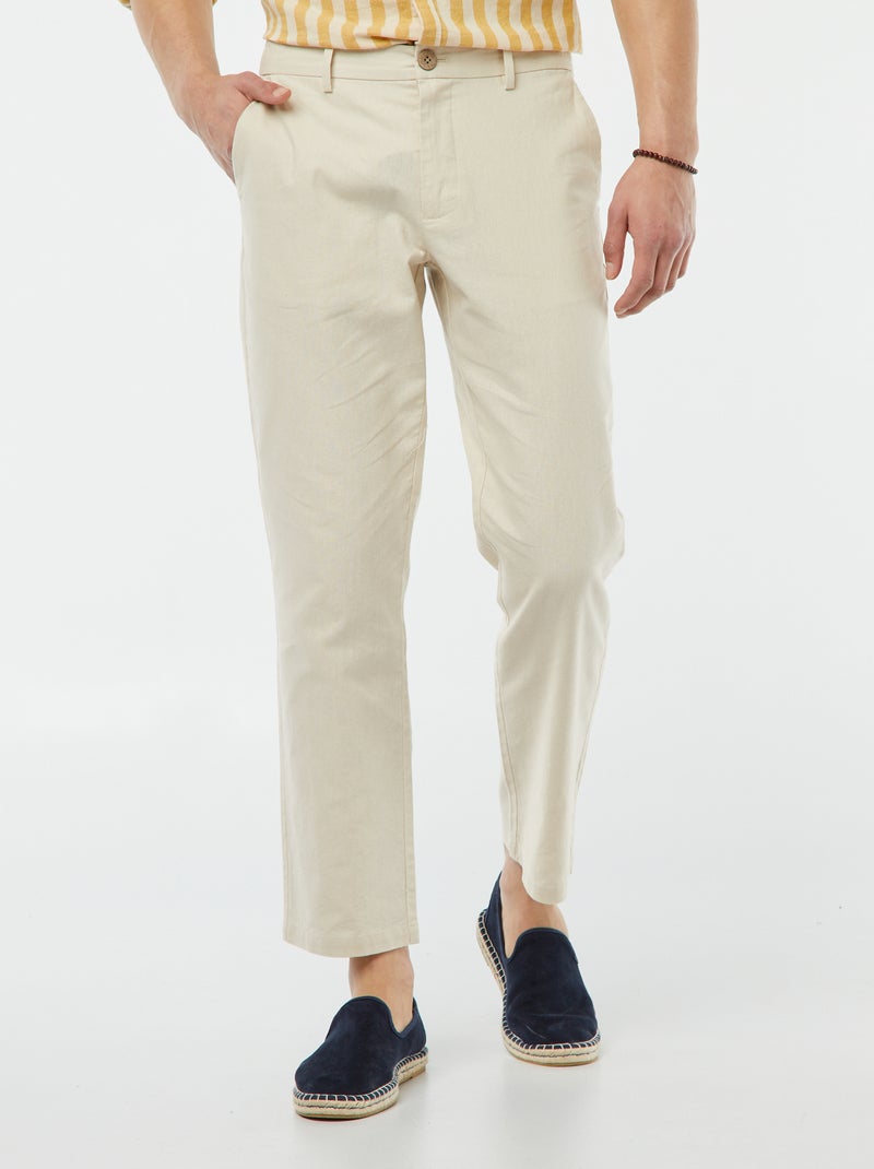 Pantalón chino de mezcla de lino BEIGE - Kiabi