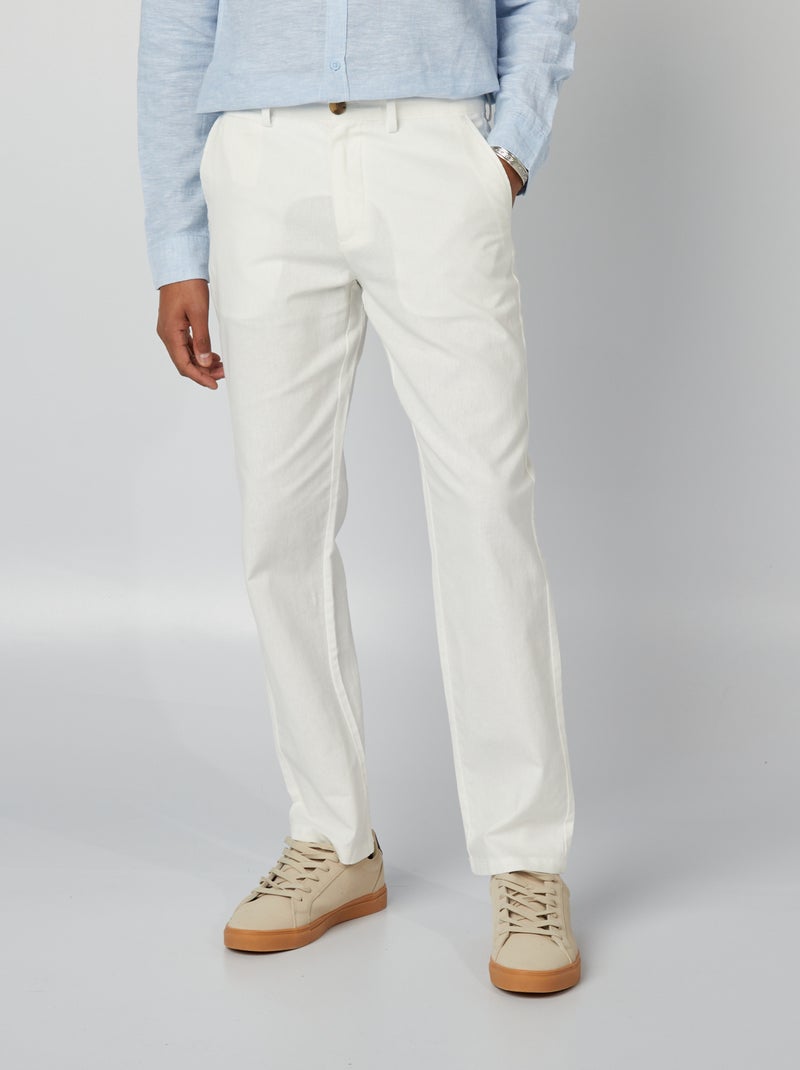 Pantalón chino de mezcla de lino BLANCO - Kiabi