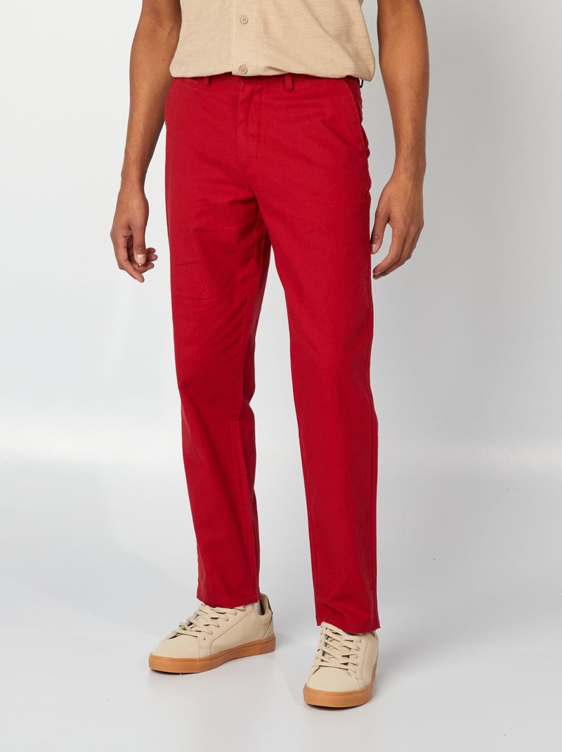 Pantalón chino de mezcla de lino ROJO - Kiabi