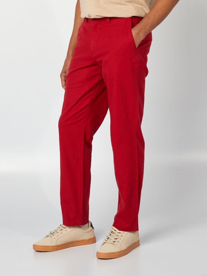 Pantalón chino de mezcla de lino ROJO - Kiabi
