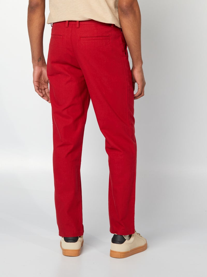 Pantalón chino de mezcla de lino ROJO - Kiabi