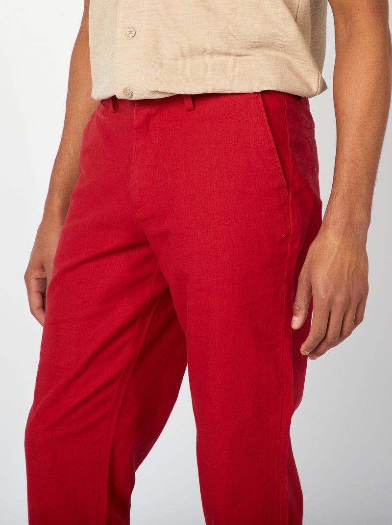 Pantalón chino de mezcla de lino ROJO - Kiabi