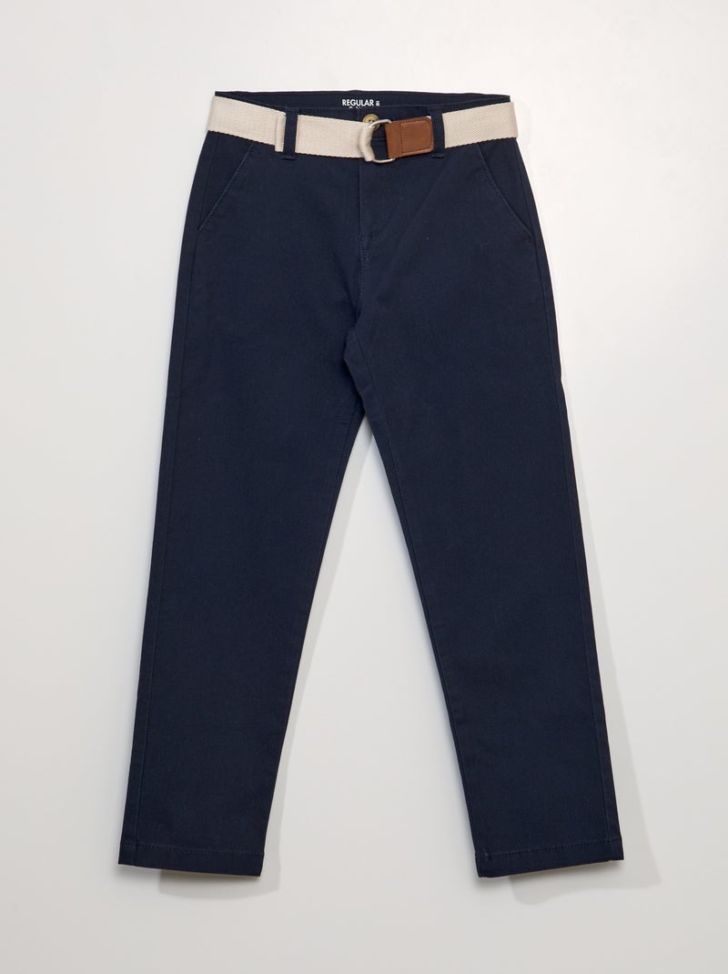 Pantalón chino de sarga + cinturón azul - Kiabi