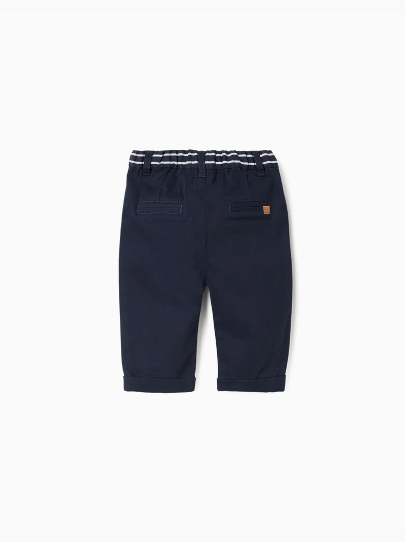 Pantalón chino de sarga con cinta a rayas Azul oscuro - Kiabi