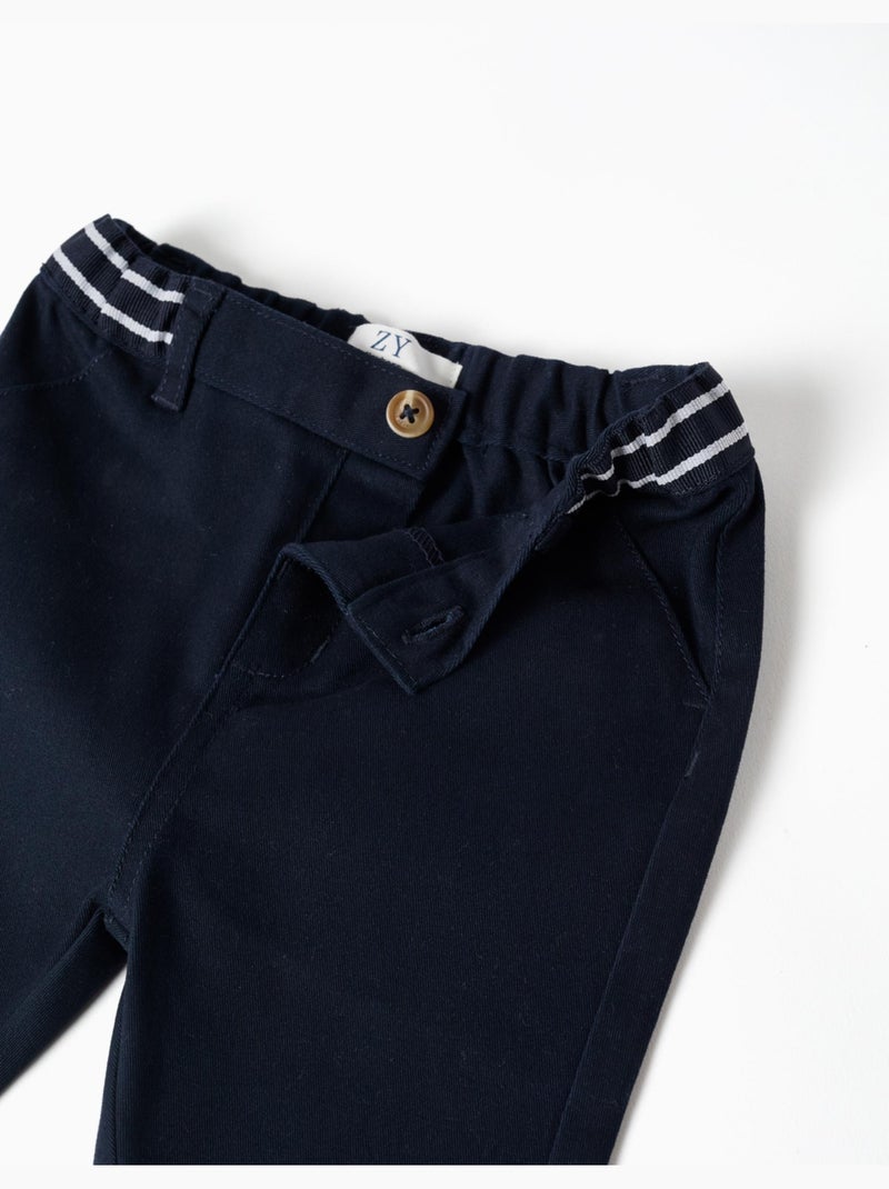 Pantalón chino de sarga con cinta a rayas Azul oscuro - Kiabi