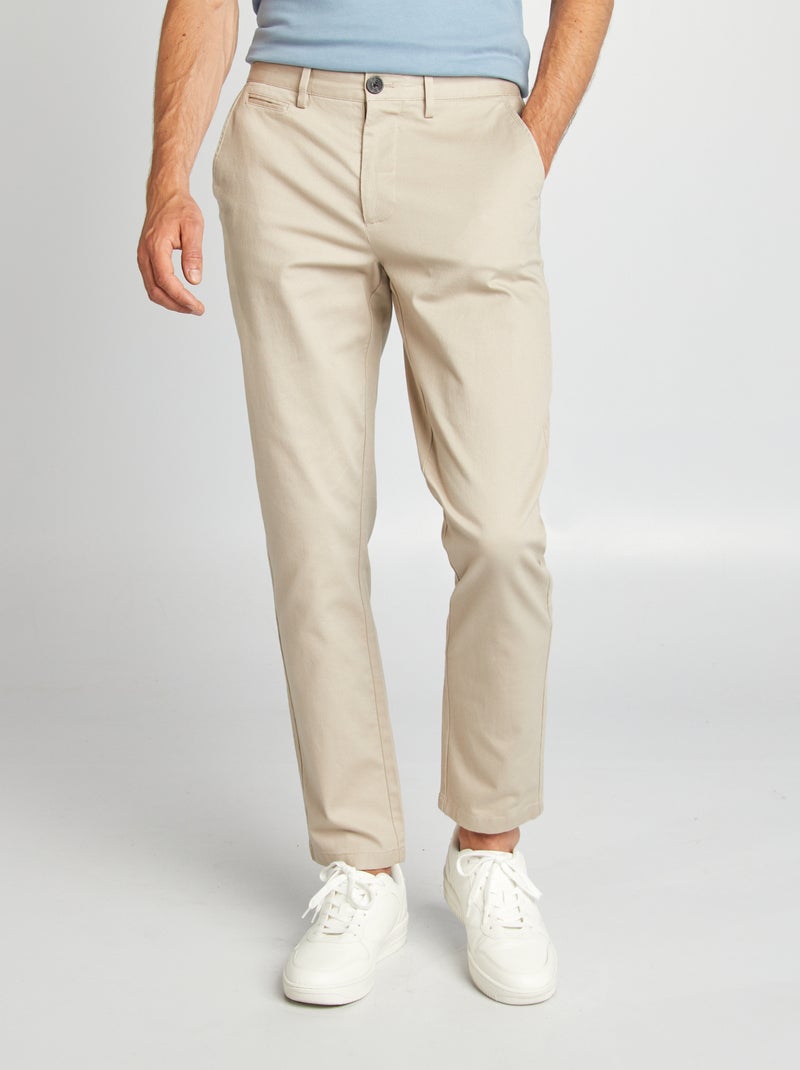 Pantalón chino de sarga corte slim beige - Kiabi