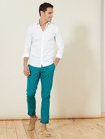 Hombre talla S-XXL - Pantalón chino de sarga de algodón elástica - Kiabi