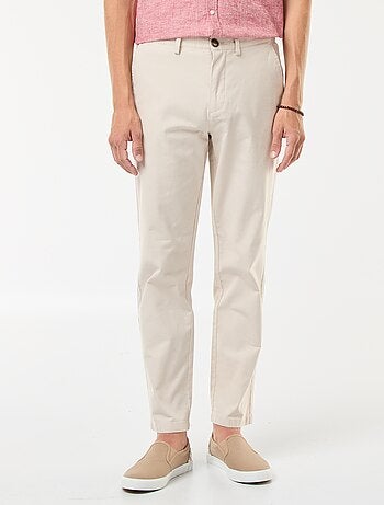 Pantalón chino de sarga de algodón elástico liso