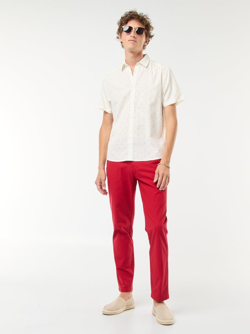 Pantalón chino de sarga de algodón elástico liso Rojo - Kiabi