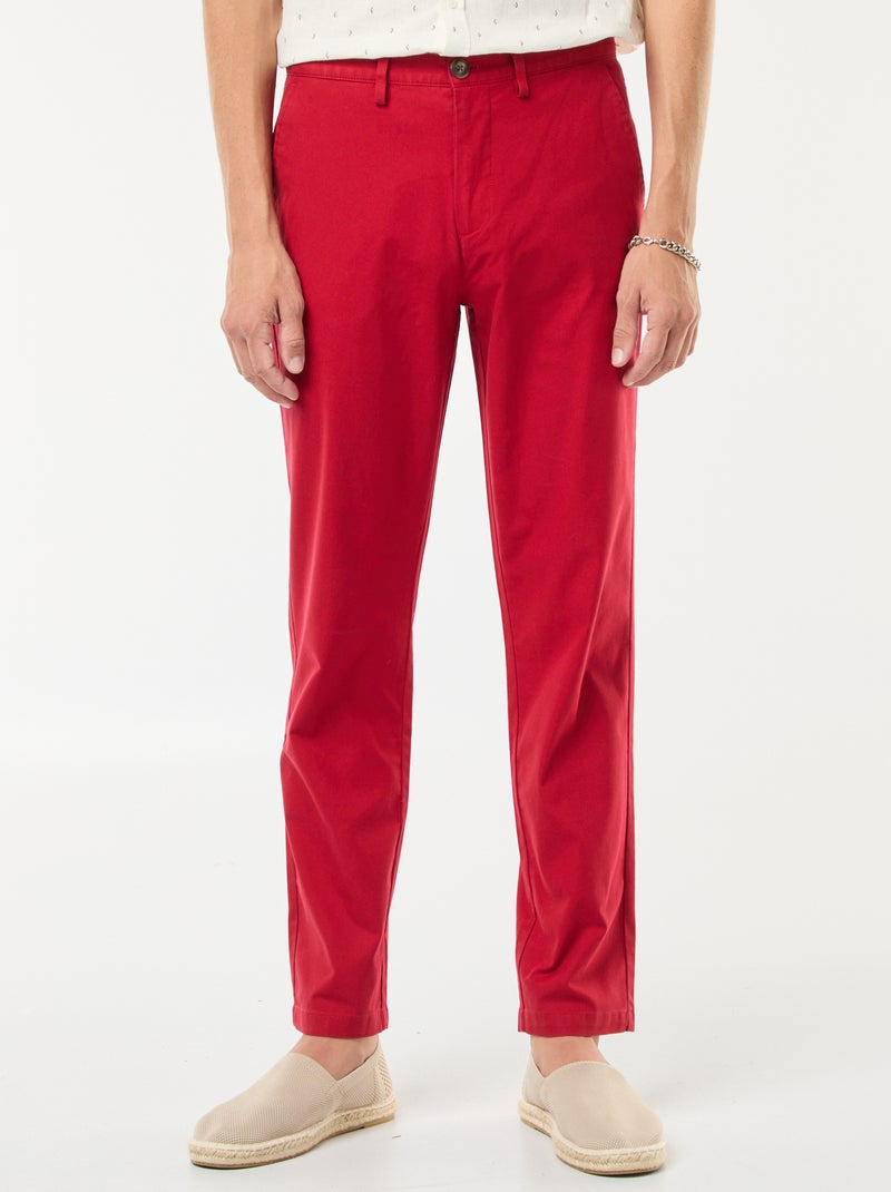 Pantalón chino de sarga de algodón elástico liso Rojo - Kiabi