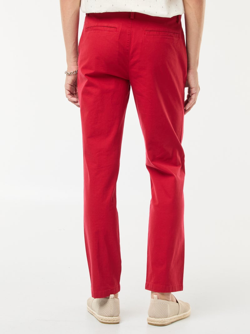 Pantalón chino de sarga de algodón elástico liso Rojo - Kiabi