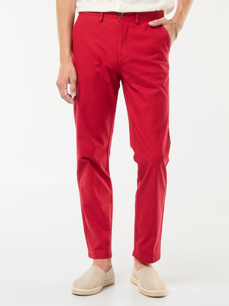 Pantalón chino de sarga de algodón elástico liso Rojo - Kiabi