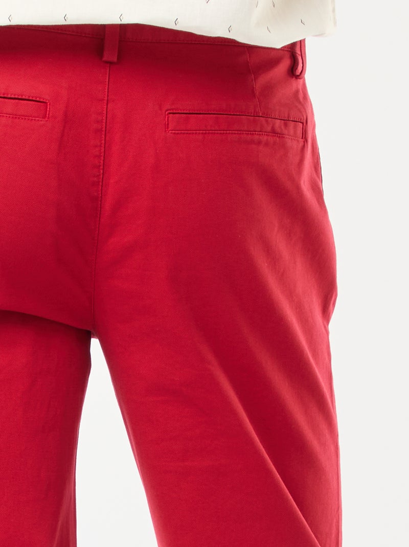 Pantalón chino de sarga de algodón elástico liso Rojo - Kiabi