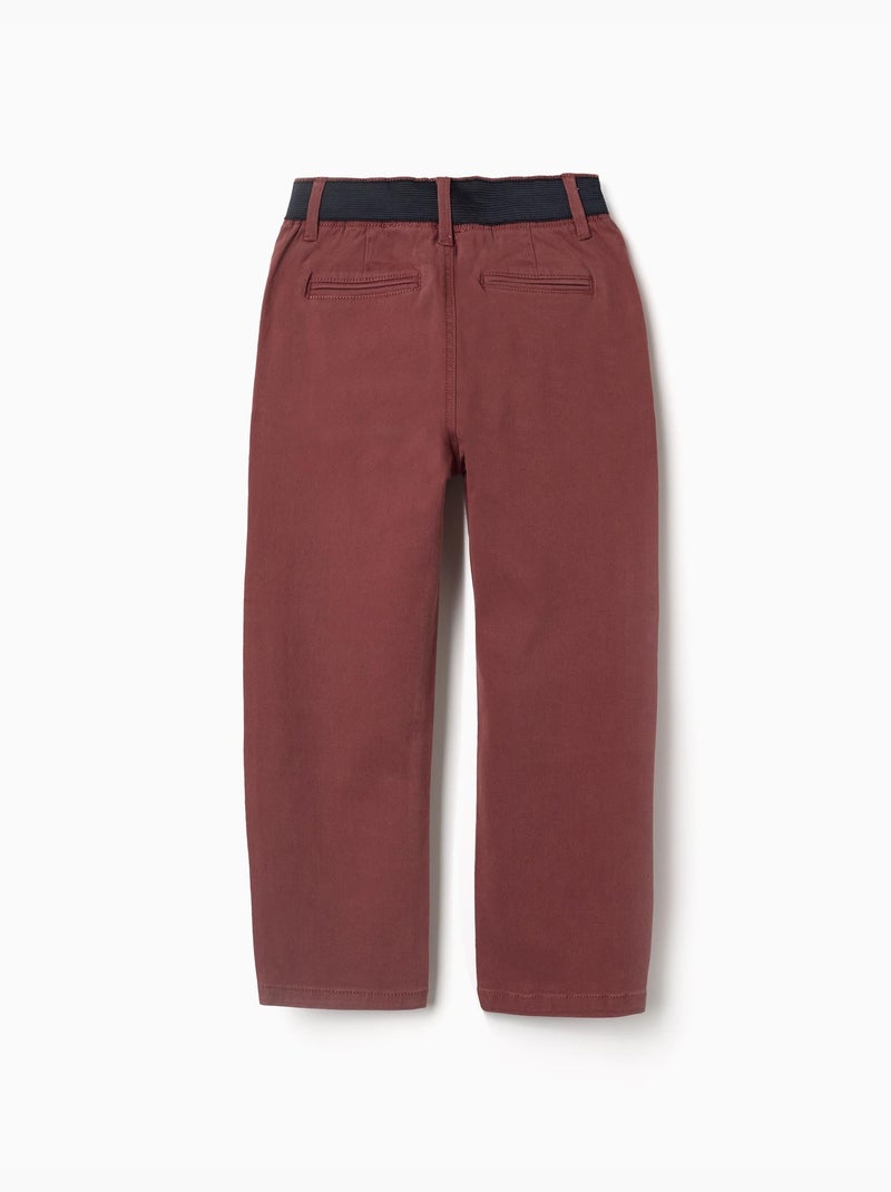 Pantalón chino de sarga recto con banda elástica Marrón - Kiabi