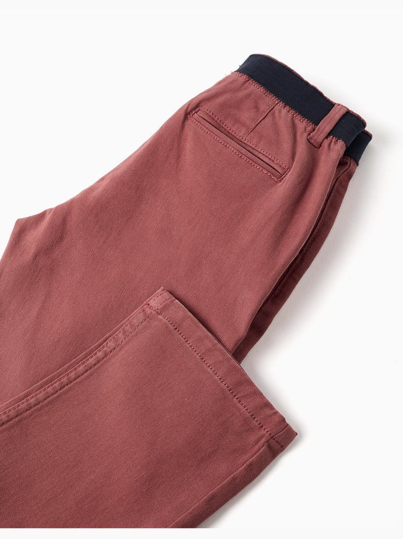 Pantalón chino de sarga recto con banda elástica Marrón - Kiabi
