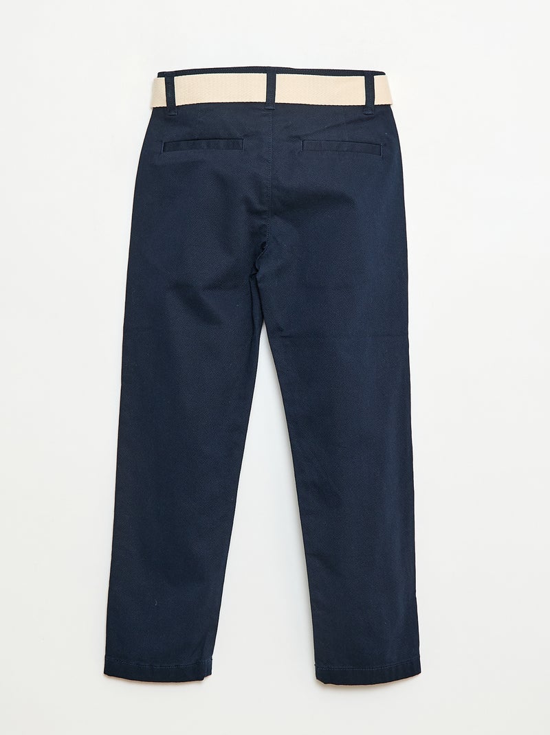 Pantalón chino de twill con cinturón - 2 piezas Azul - Kiabi