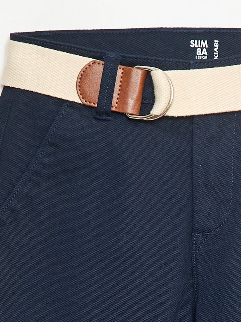Pantalón chino de twill con cinturón - 2 piezas Azul - Kiabi