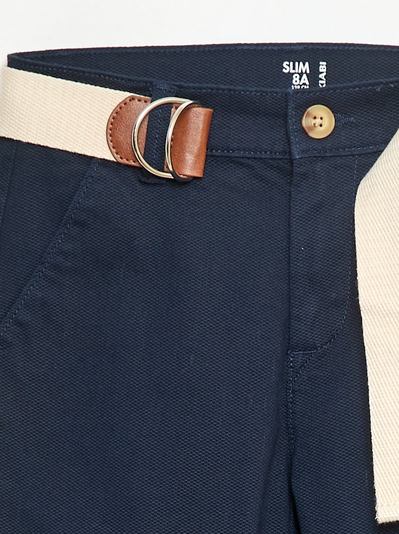Pantalón chino de twill con cinturón - 2 piezas Azul - Kiabi