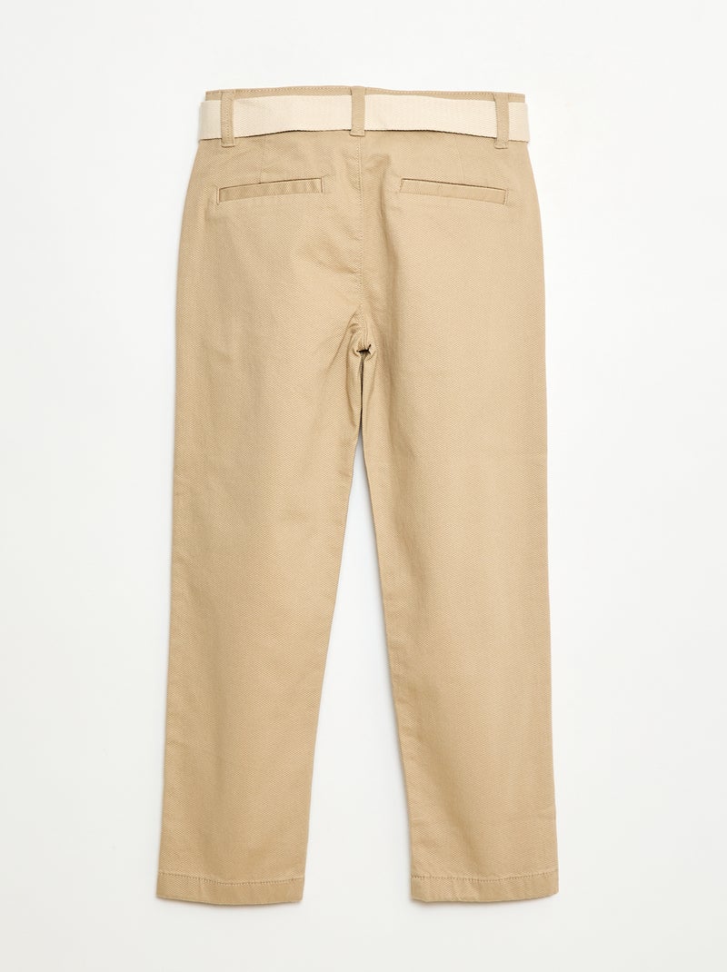 Pantalón chino de twill con cinturón - 2 piezas Beige - Kiabi