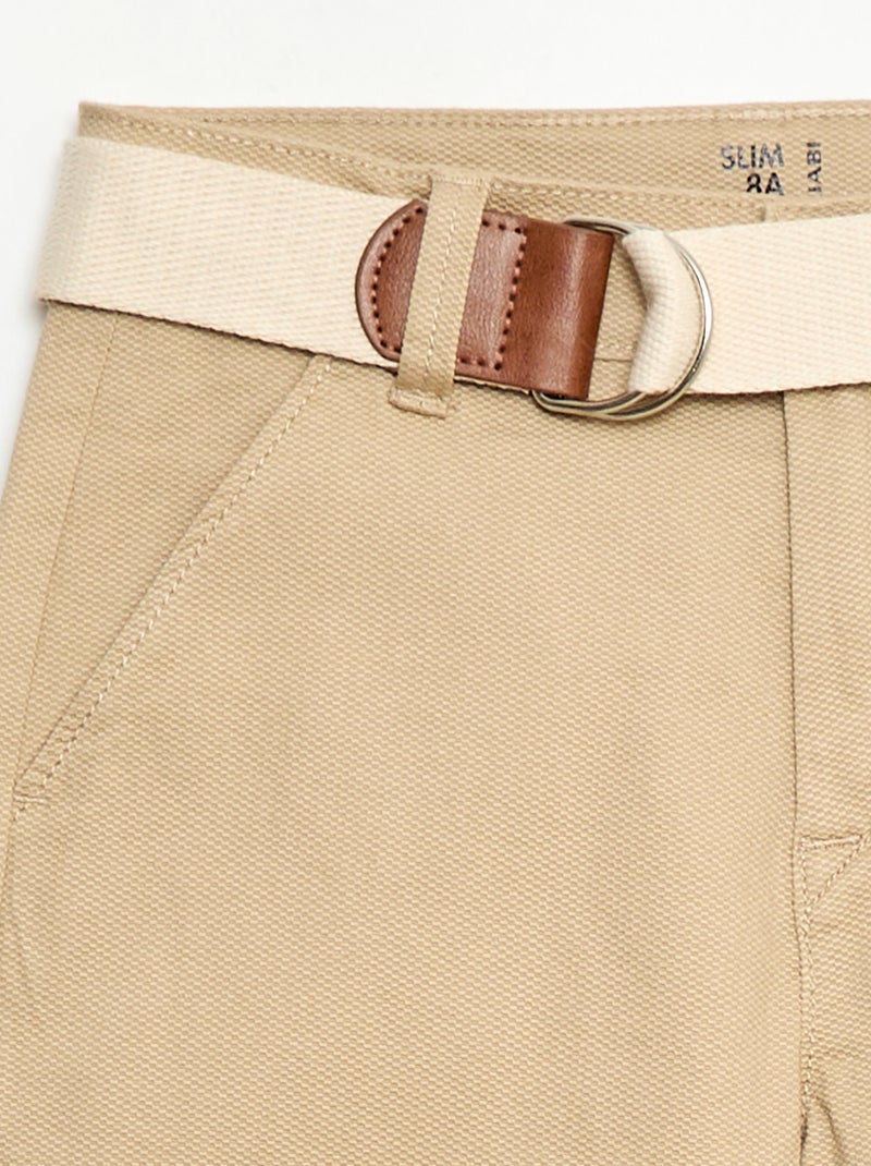 Pantalón chino de twill con cinturón - 2 piezas Beige - Kiabi