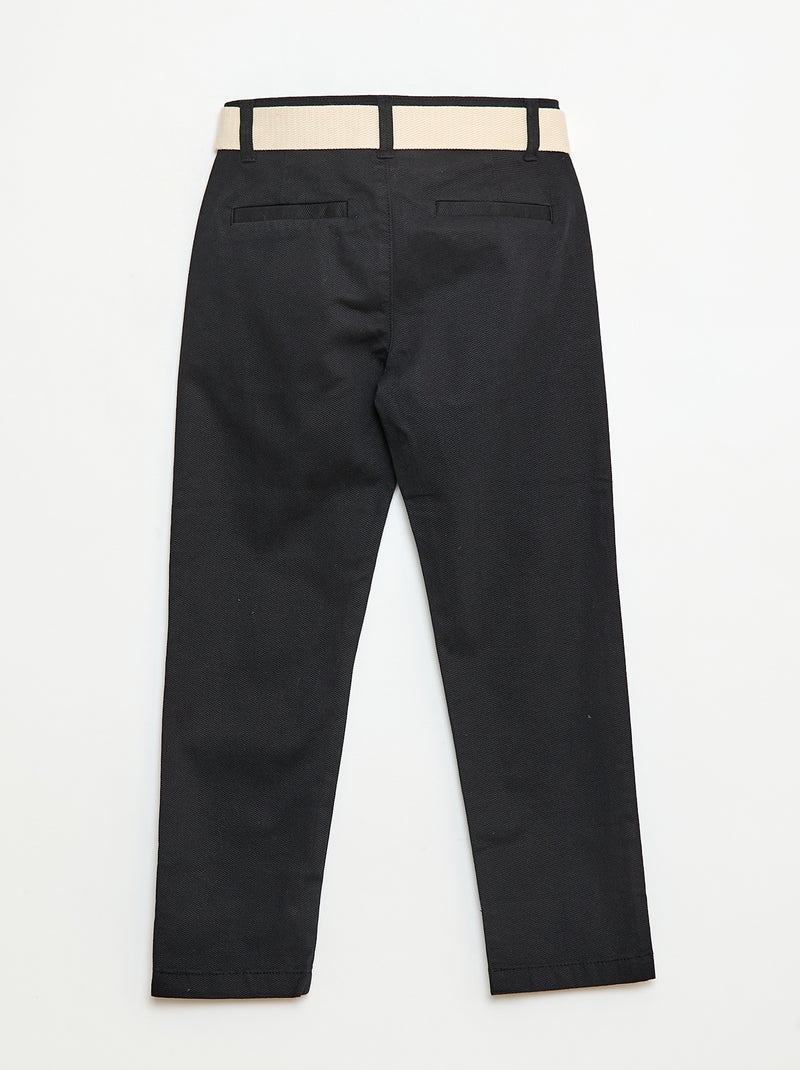 Pantalón chino de twill con cinturón - 2 piezas Negro - Kiabi