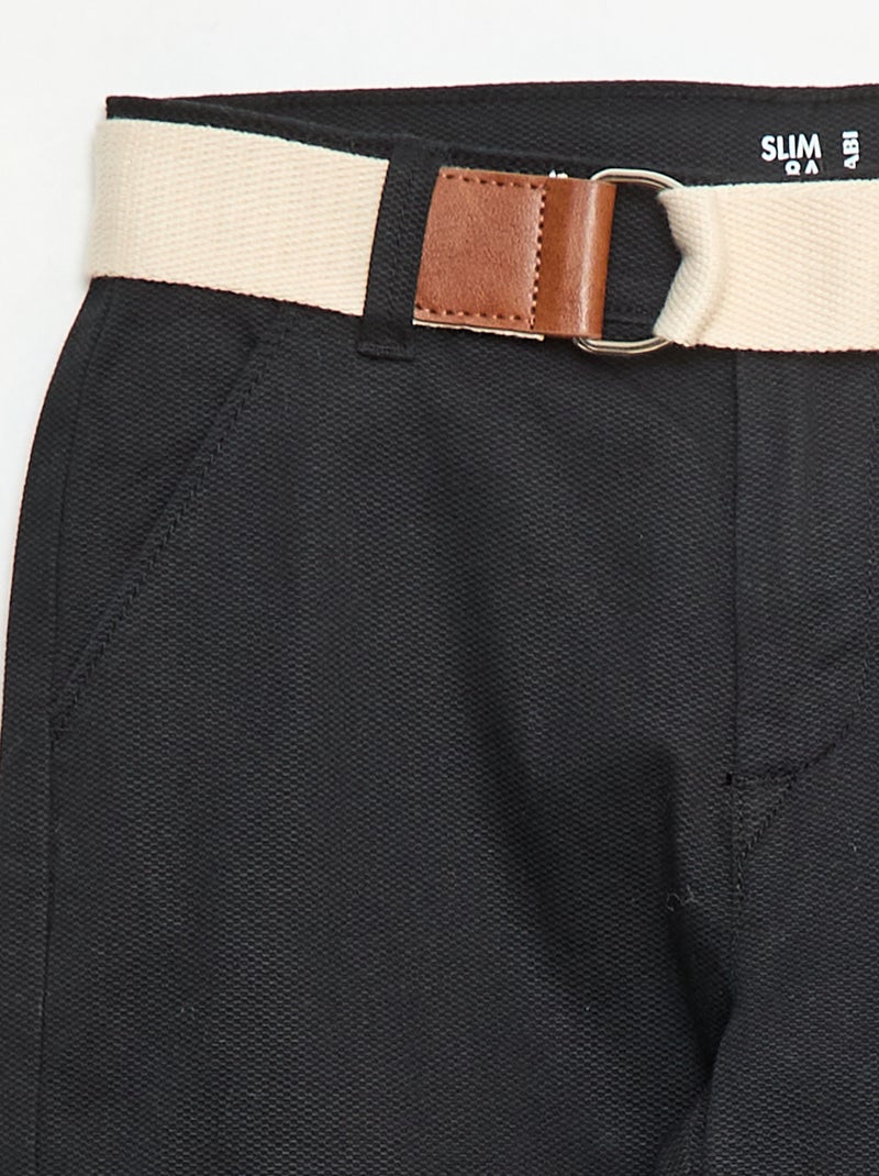 Pantalón chino de twill con cinturón - 2 piezas Negro - Kiabi
