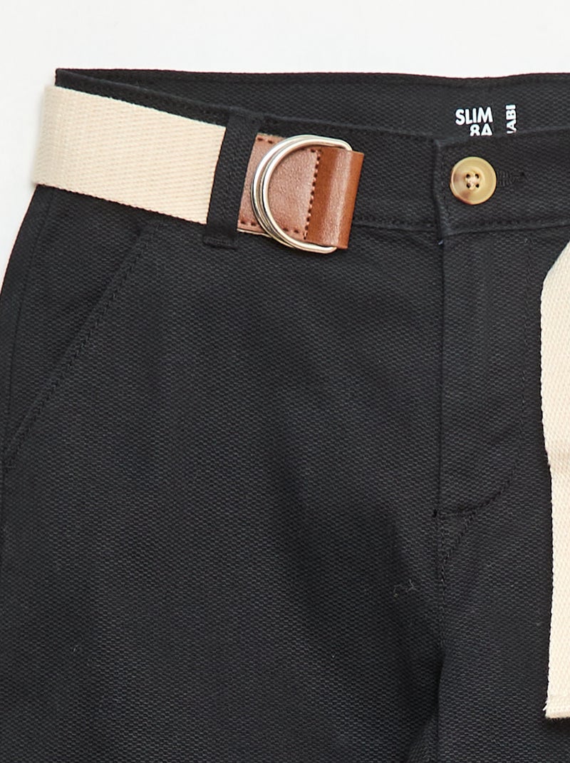 Pantalón chino de twill con cinturón - 2 piezas Negro - Kiabi