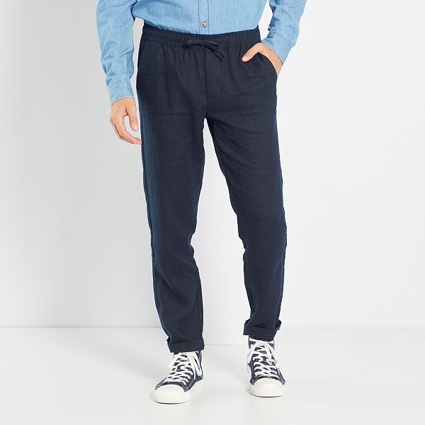 Pantalón chino liso de lino Hombre talla S-XXL - AZUL - Kiabi - 25,00€