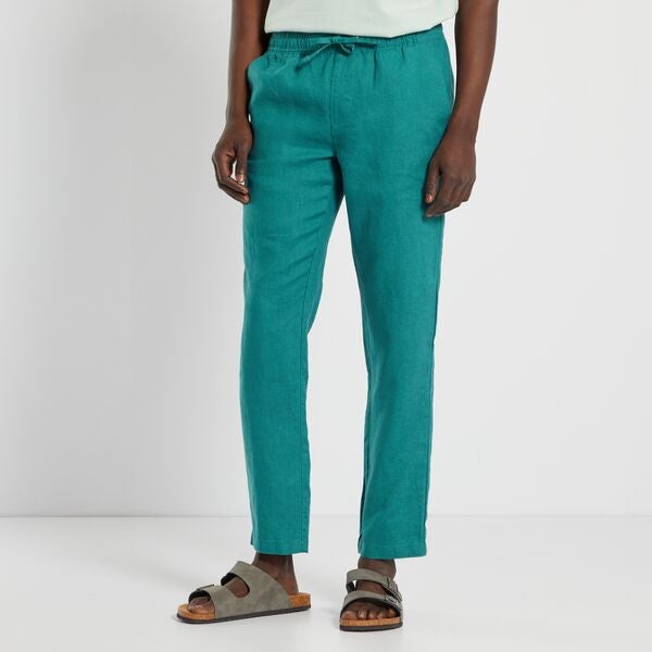 Pantalón chino liso de lino Hombre talla S-XXL - azul oscuro - Kiabi -  25,00€