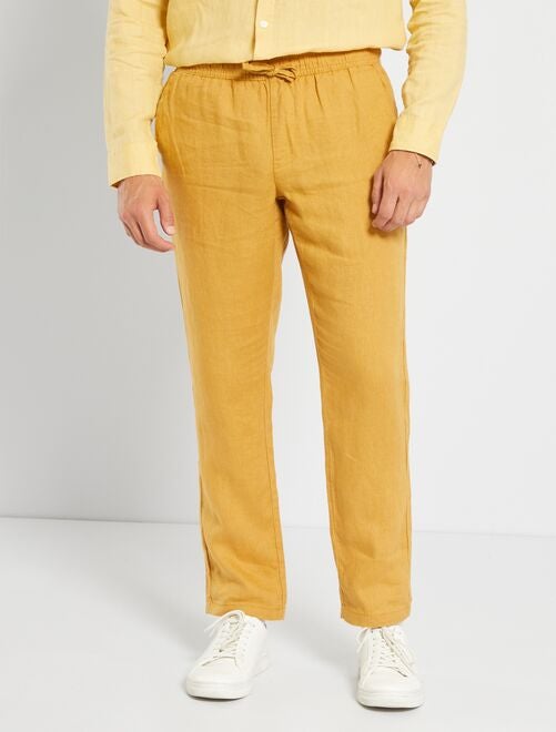 Pantalón chino liso de lino - BEIGE - Kiabi - 25.00€