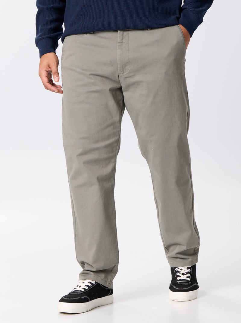 Pantalón chino liso de tiro estándar Caqui - Kiabi