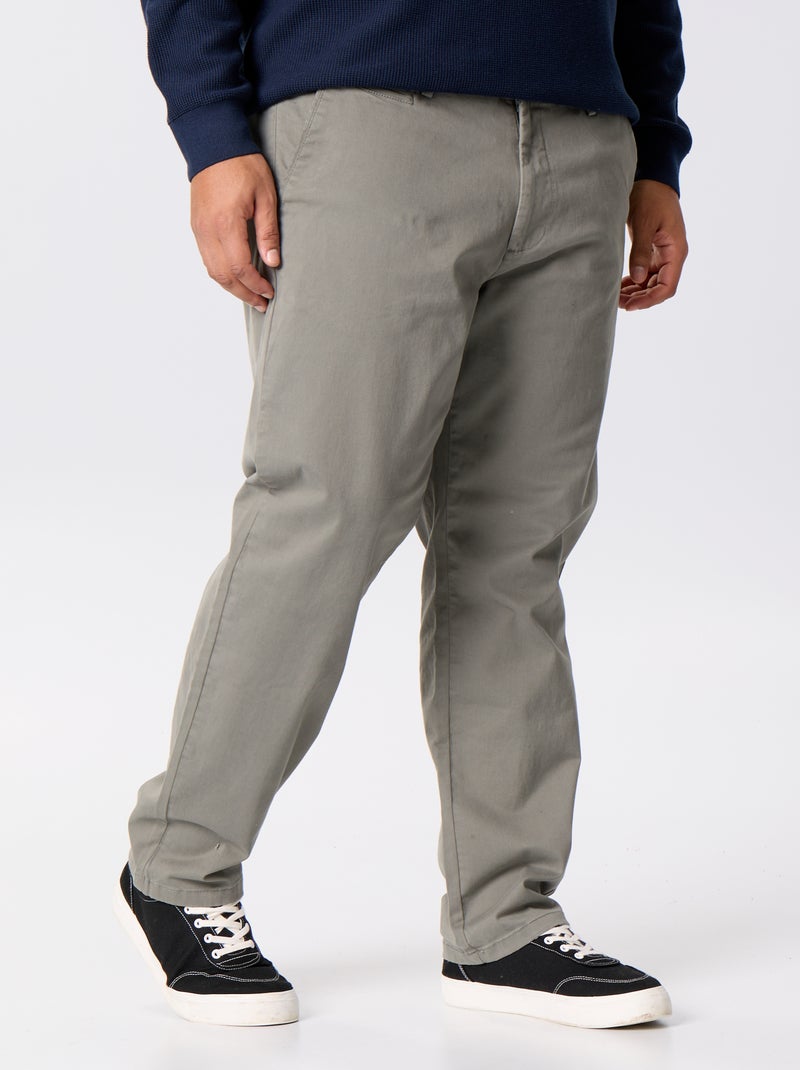 Pantalón chino liso de tiro estándar Caqui - Kiabi