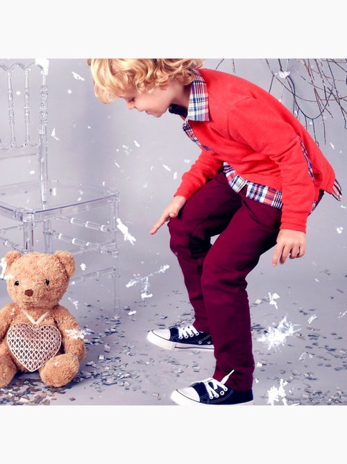 Pantalón chino para niño | Algodón rojo burdeos | SAINCLAIR - Kiabi