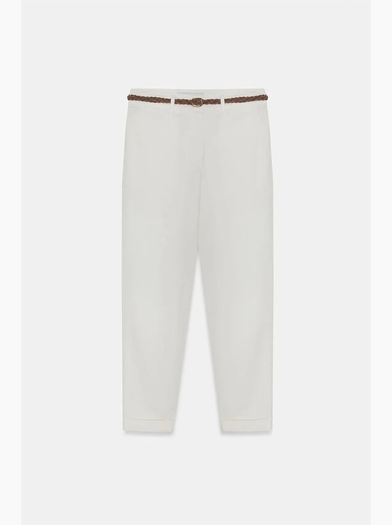 Pantalón chino recto con cinturón gabardina dilvin Blanco roto - Kiabi