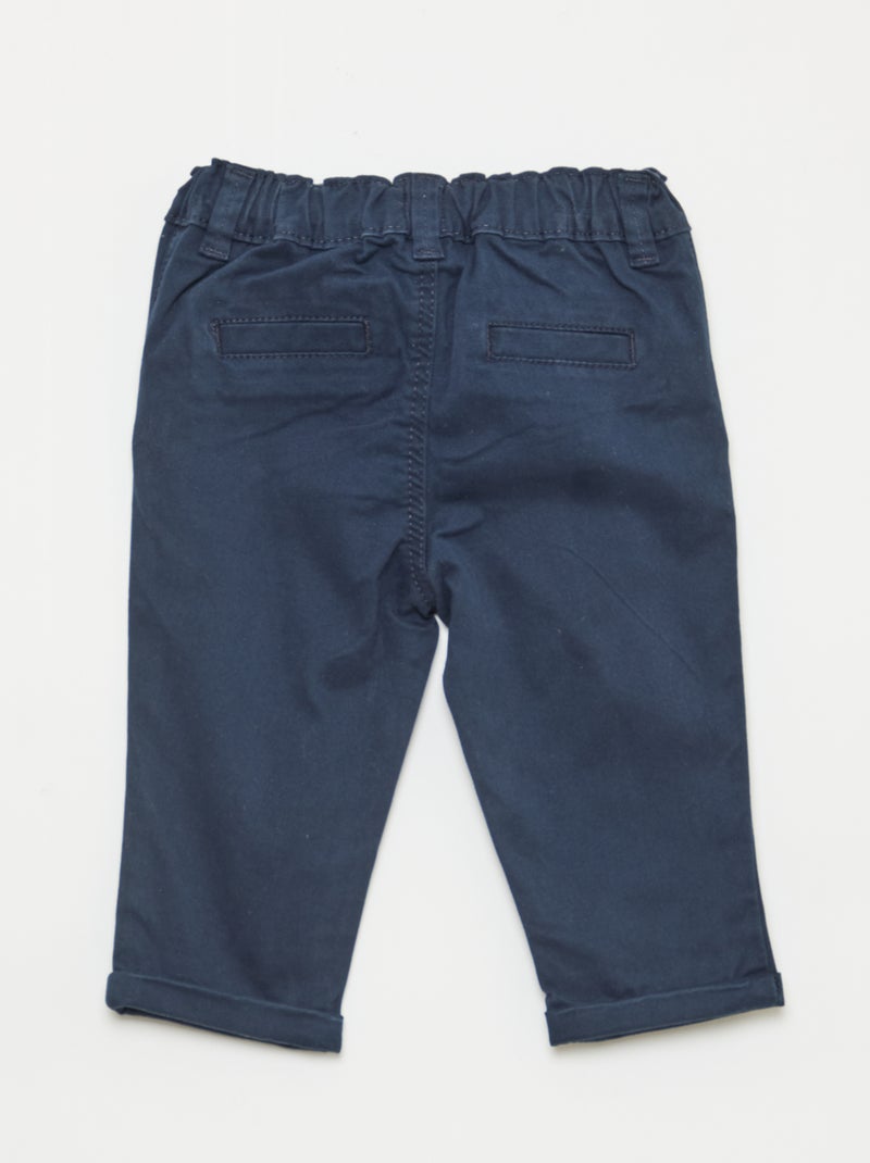 Pantalón chino recto de algodón elástico Azul - Kiabi