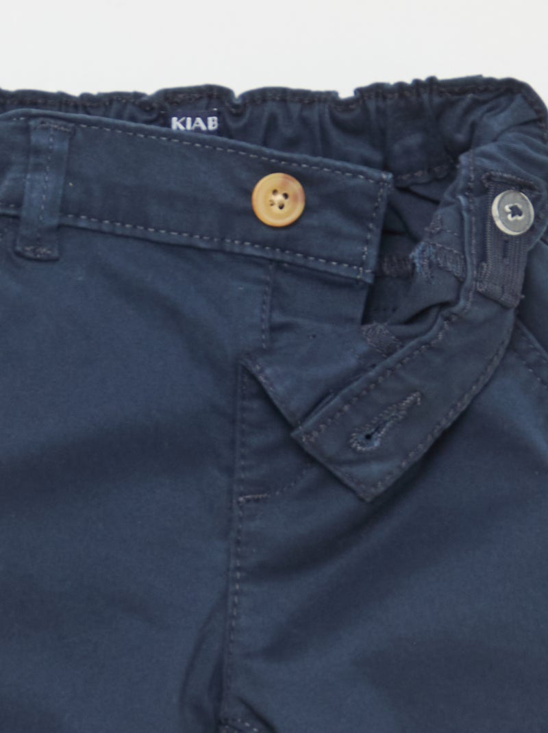 Pantalón chino recto de algodón elástico Azul - Kiabi
